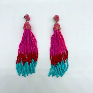 Pink, red and turquoise beaded earrings.